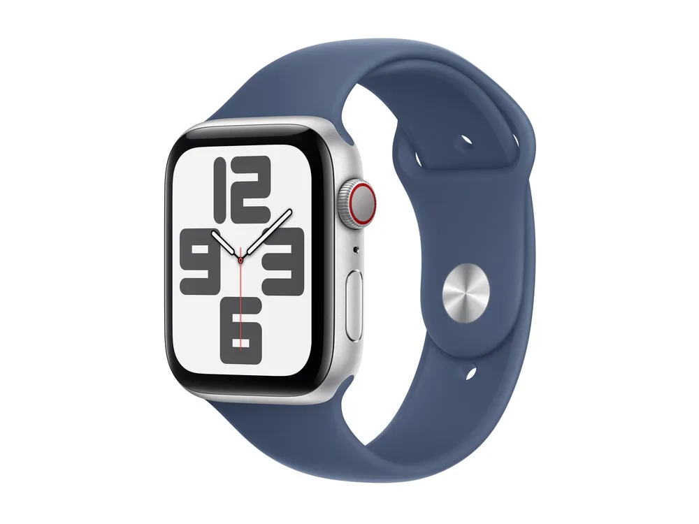 Apple Watch SE (2022) (GPS + Cellular) 44mm silber mit Sportarmband M/L Denim | mxgq3qf/a |