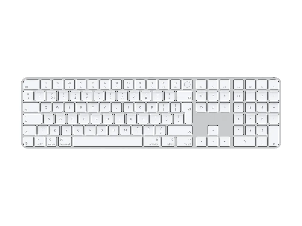 Apple Magic Keyboard with Touch ID and Numeric Keypad, Silver, Bluetooth, Niederländisch, 2 - 3 W
