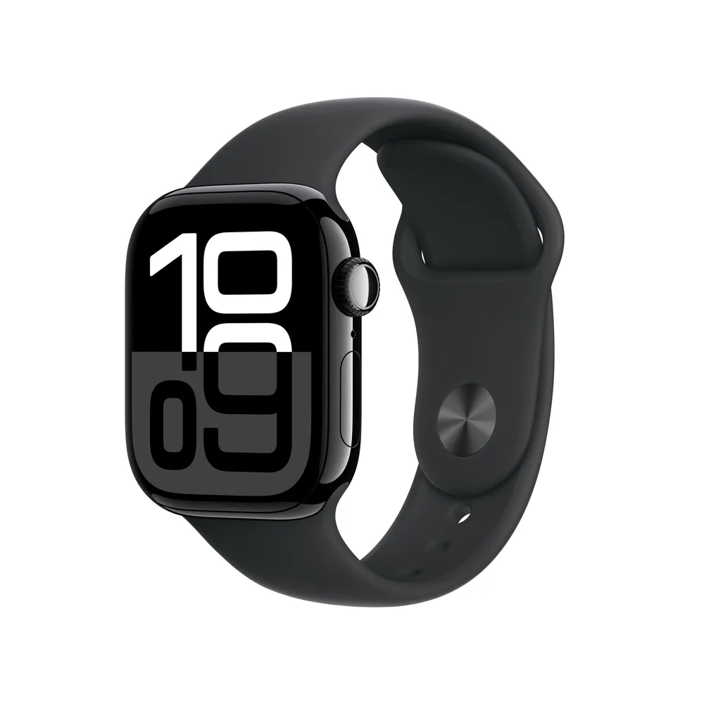 Watch Series 10 GPS, 46 mm Aluminiumgehäuse Diamantschwarz, Sportarmband Schwarz - M/L