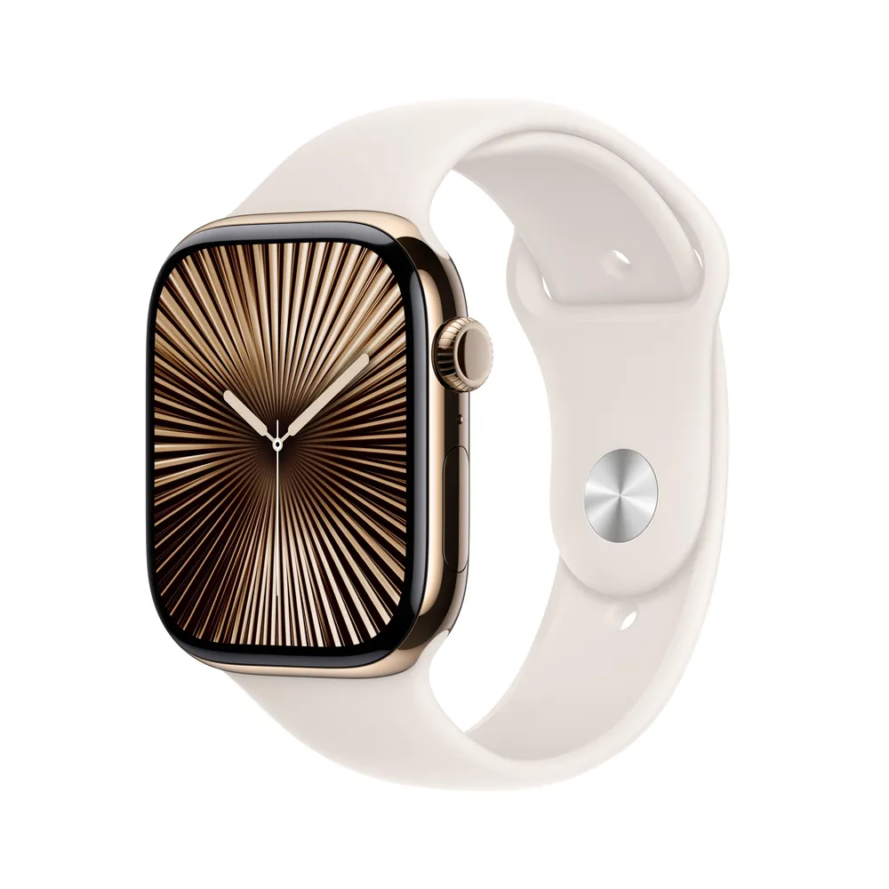 Watch Series 10 GPS + Cellular, 42 mm Titangehäuse Gold, Sportarmband Polarstern - S/M