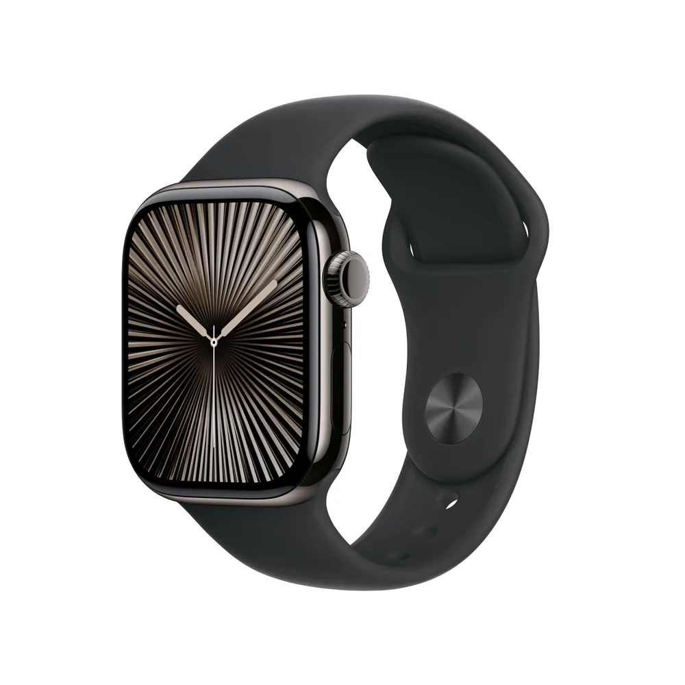 Watch Series 10 GPS + Cellular, 42 mm Titangehäuse Schiefer, Sportarmband Schwarz - S/M