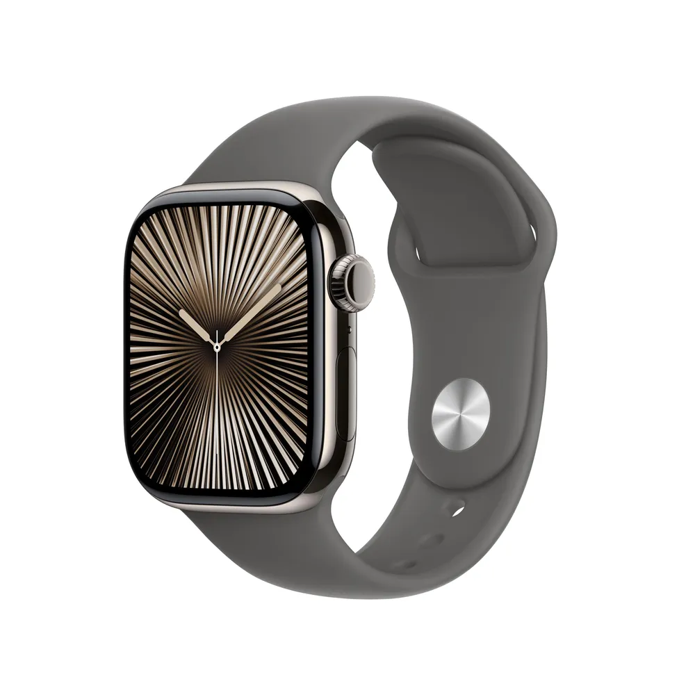 Watch Series 10 GPS + Cellular, 42 mm Titangehäuse Natur, Sportarmband Steingrau - S/M