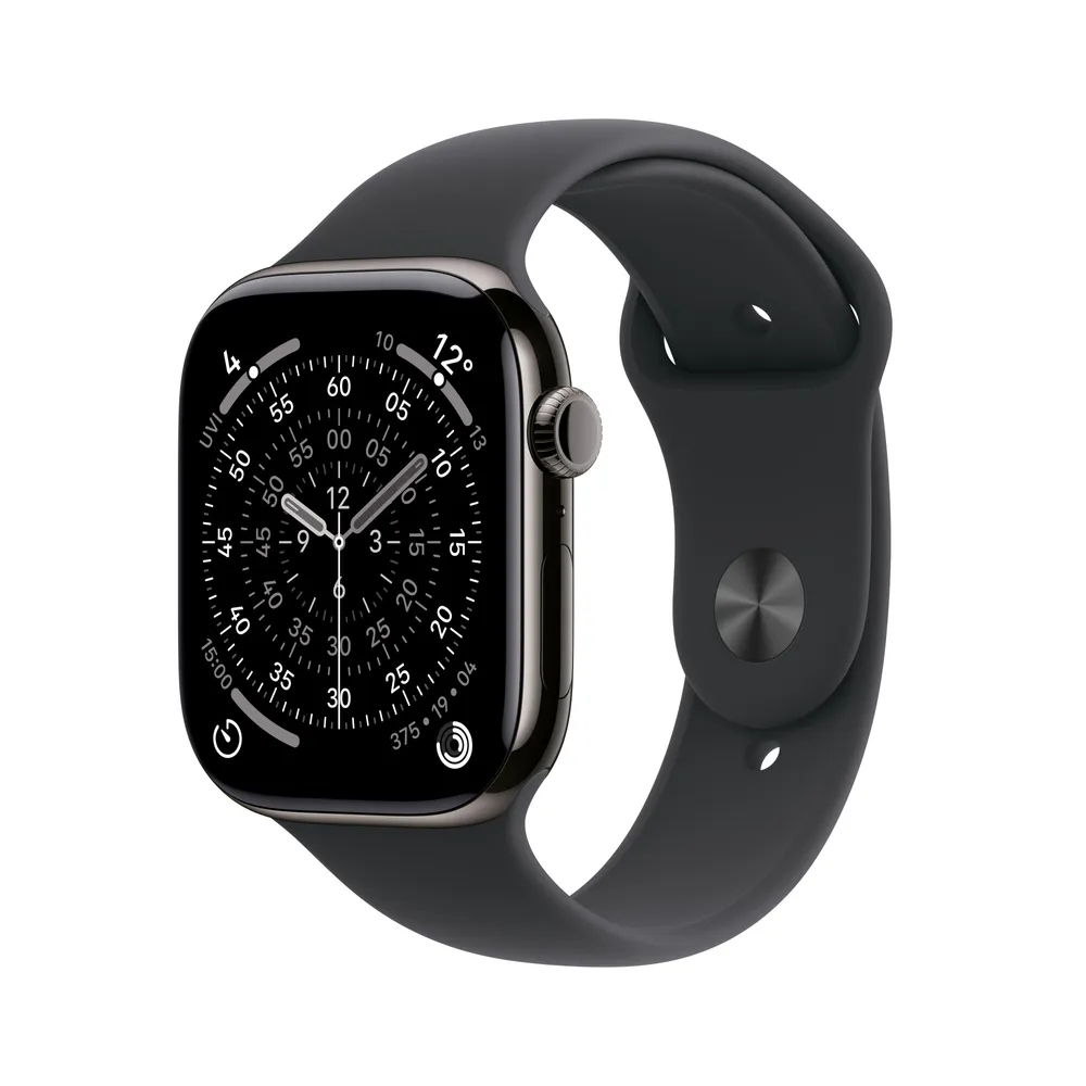 Watch Series 11, GPS + Cellular, 42mm, Schiefer Titaniumgehäuse mit schwarzem Sportband - M/L