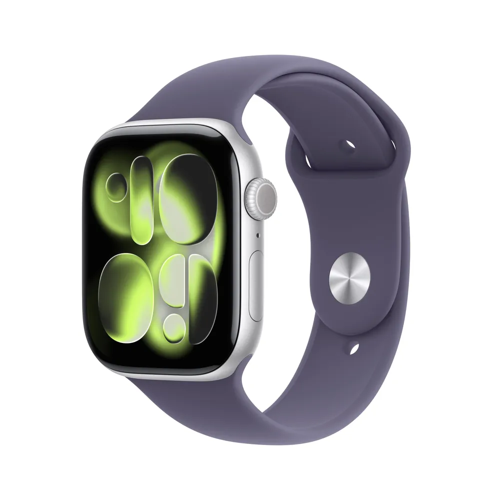 Watch Series 11, GPS + Cellular, 46mm, Silber Aluminiumgehäuse mit Nebelviolett Sportband - M/L
