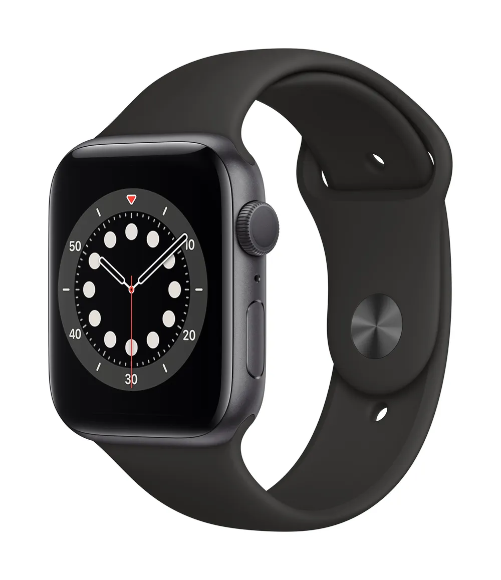 Watch Series 6 GPS, 44mm Aluminiumgehäuse Space Grau, mit Sportarmband, schwarz