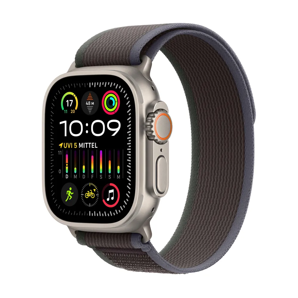 Watch Ultra 2 GPS + Cellular, 49 mm Titan­gehäuse, Trail Loop Blau/Schwarz - M/L