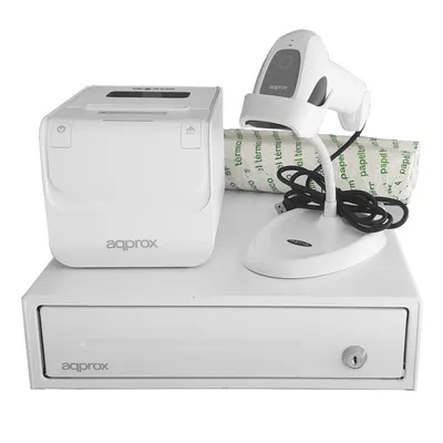 Approx appPOSPACK3380WH Ethernet/USB-Thermodrucker mit Kassenschublade, 1D-Lesegerät und Auto-Cutter