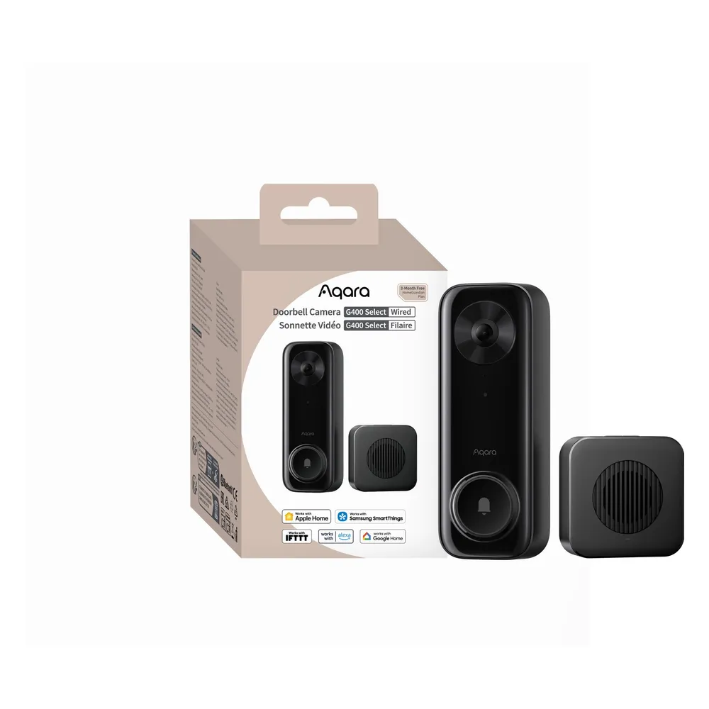 Aqara Doorbell Camera G400 Select (Wired) - 2K-Videotürklingel mit Chime & PoE - Schwarz