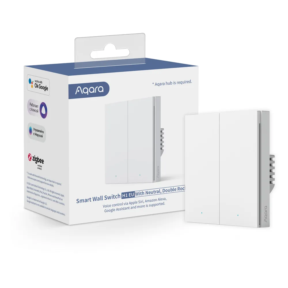 Aqara Smart Wall Switch H1 (mit Neutralleiter) - Smarter Doppelschalter - Weiß