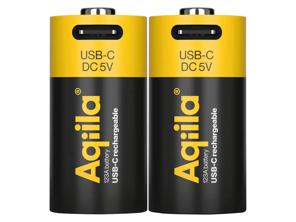 AQIILA Li-lon-Akku, CR123A, USB-C, 3 V, 2er Pack