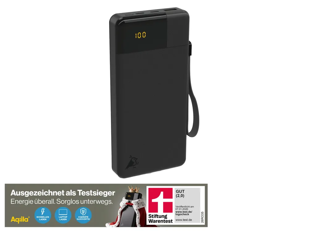 AQIILA Powerbank Powerbird B20+, 65 W, 20.000mAh, 1x USB-A, 2x USB-C, schwarz