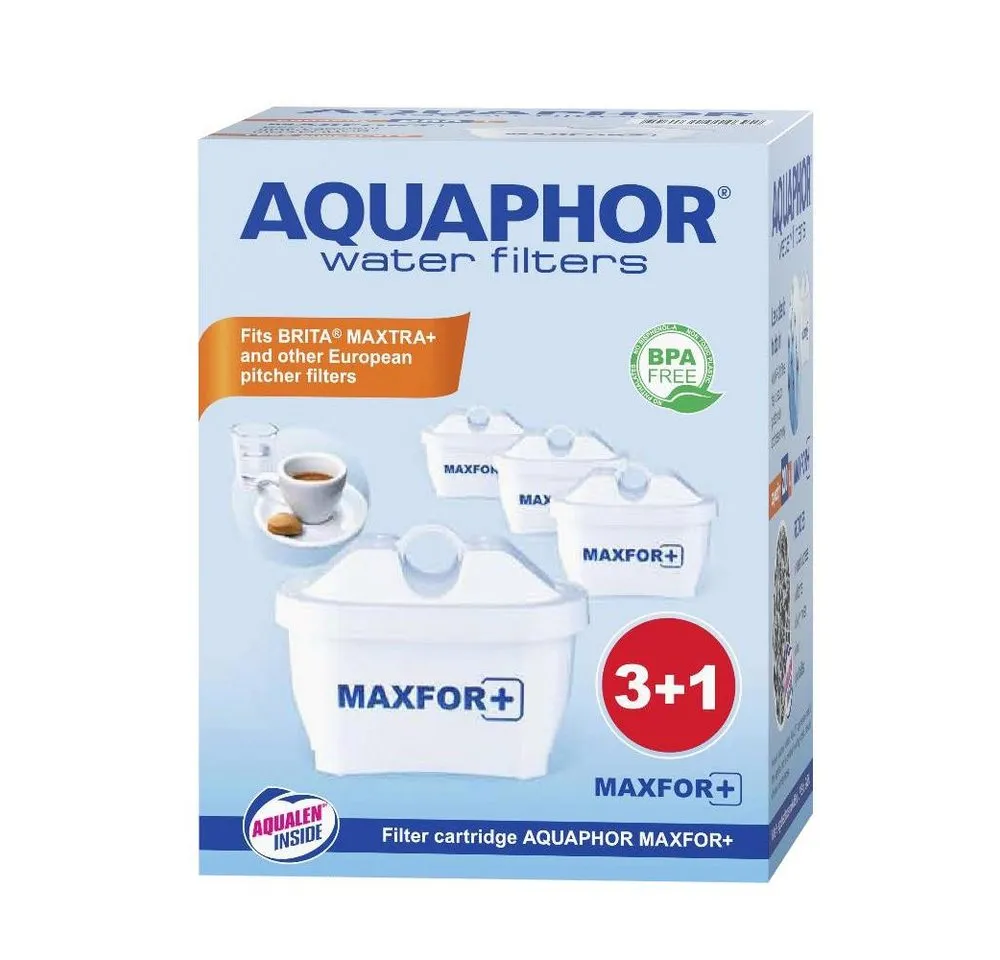 Aquintos Wasseraufbereitung Wasserfilter AQUAPHOR MAXPHOR+ Wasserfilter-Kartusche Filterkartusche für Time, Zubehör für Tischwasserfilter, 4 Stück