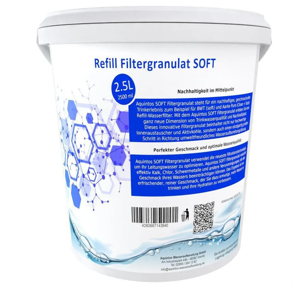Aquintos Wasseraufbereitung Kalk- und Wasserfilter Refill Filtergranulat ‧ Ersatz für BWT soft und Aarke Pure Clean +, SOFT Filtergranulat