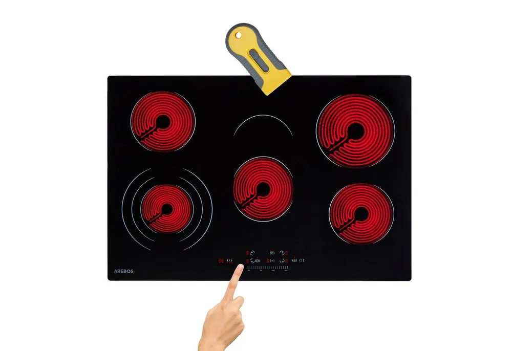 Arebos Elektro-Kochfeld 8700W - 5 Kochzonen - 77cm - autark, Sensor-Touch, Autoabschaltung, Kindersicherung/Tastensperre
