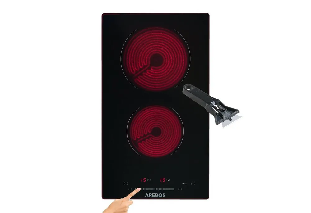 Arebos Elektro-Kochfeld Glaskeramik 3200W 2 Kochzonen 30 cm