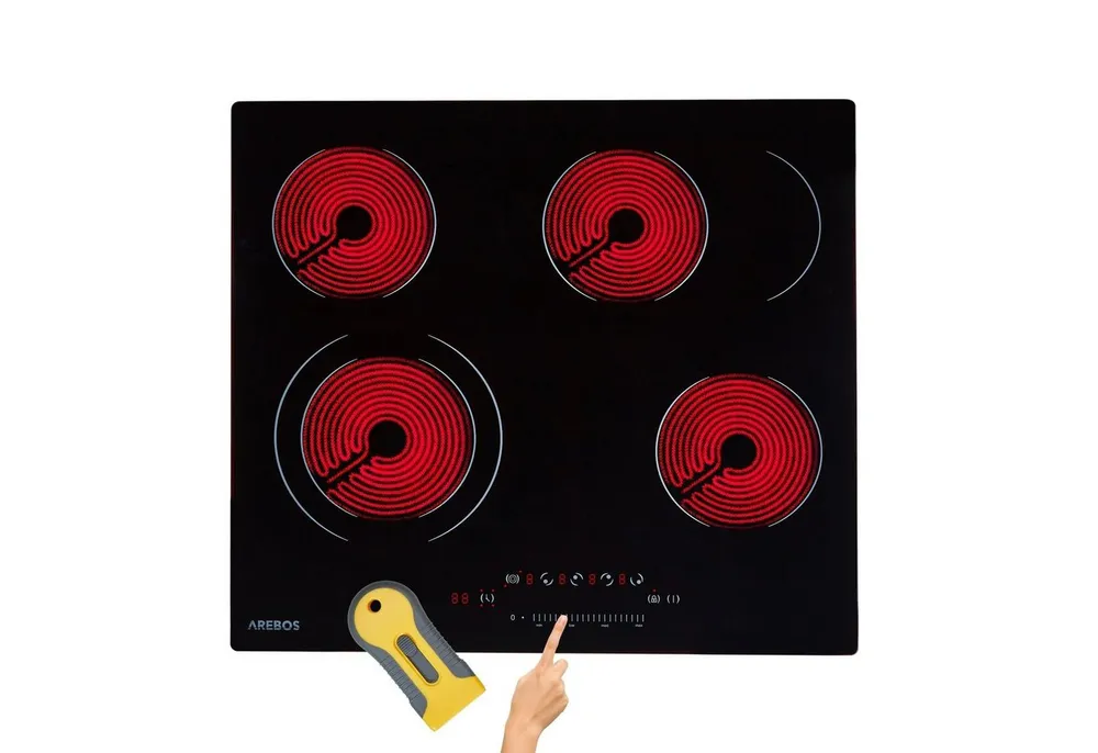 Arebos Elektro-Kochfeld Glaskeramikkochfeld - 6600W - 4 Kochzonen, Sensor-Touch, Autoabschaltung, Kindersicherung/Tastensperre