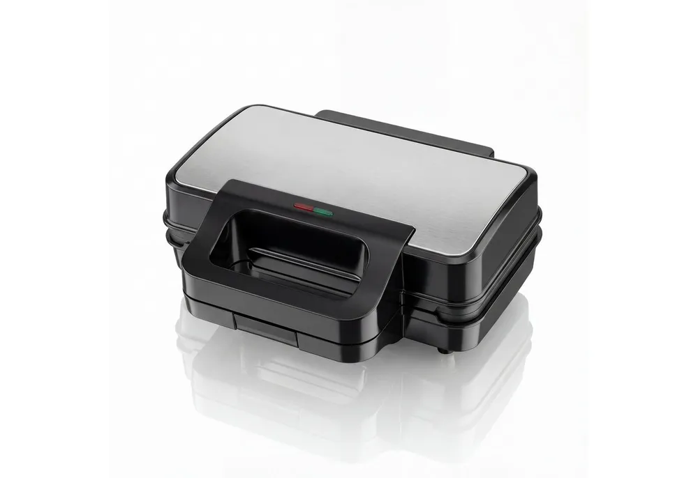 Arendo 3-in-1-Sandwichmaker Multifunktions-Snackmaker für Sandwich, Waffel & Panini, Kontaktgrill, 900 W, Edelstahl-Applikation, Verriegelung, Antihaftbeschichtung, Kompakt