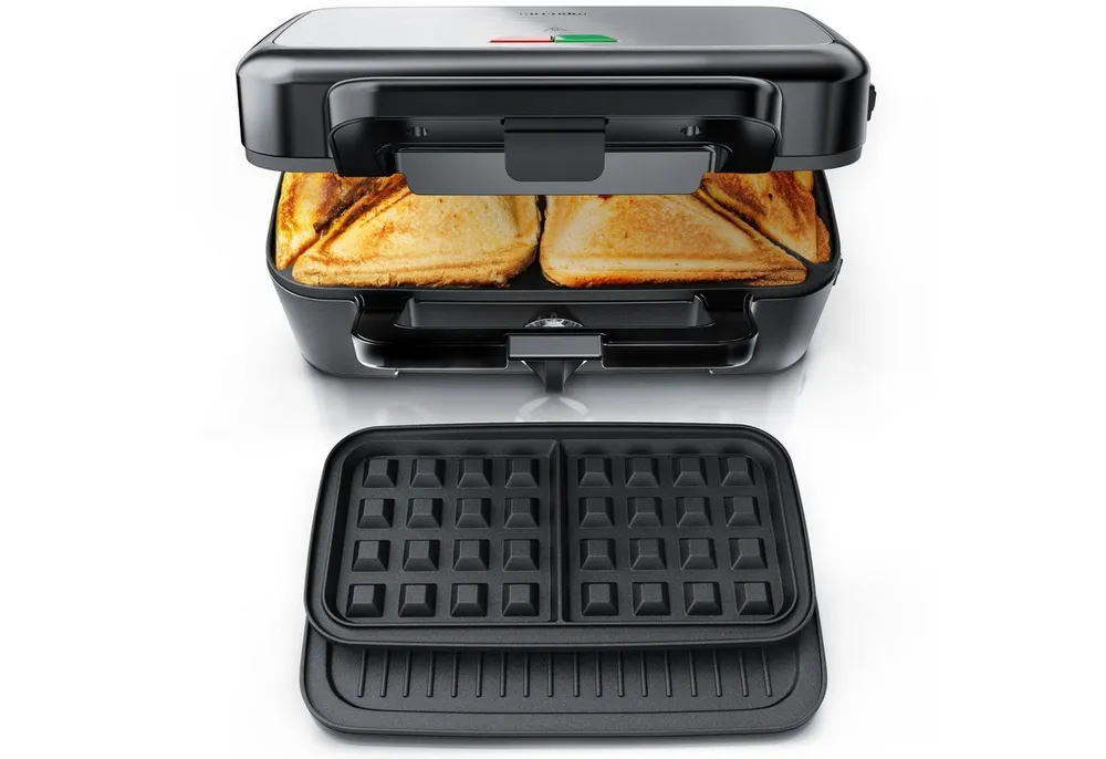 Arendo 3-in-1-Sandwichmaker Waffeleisen & Kontaktgrill, Antihaftbeschichtete abnehmbare Platten