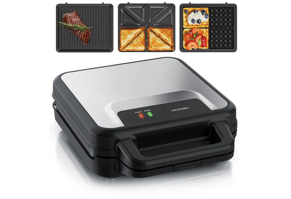 Arendo 3-in-1-Sandwichmaker Waffeleisen & Kontaktgrill, abnehmbare Antihaftbeschichtete Platten, 1400 W, 3-in-1: für Sandwich, Waffel & Grill, Panini, austauschbare Platten