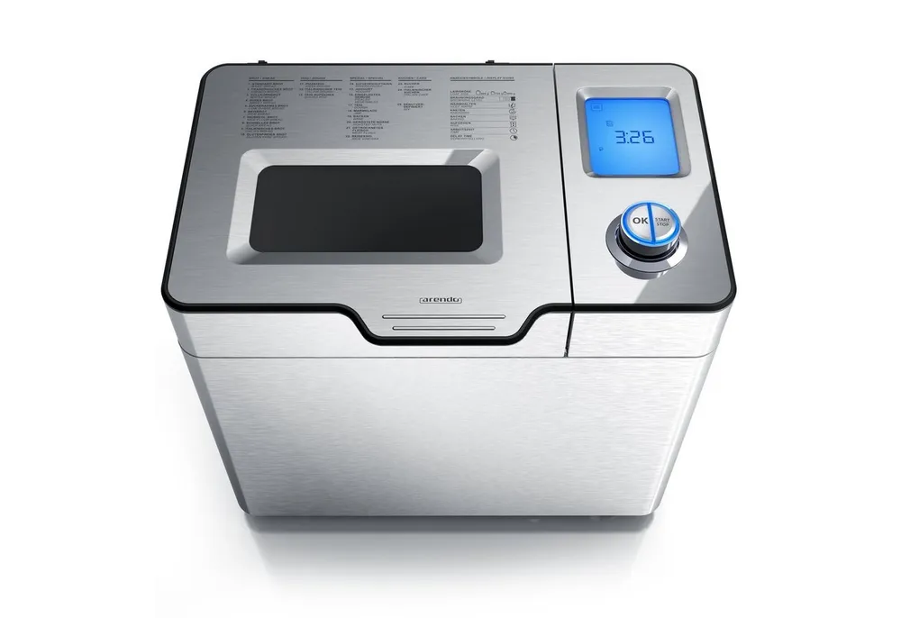 Arendo Brotbackautomat Brotbackautomat 25 Programme, automatisches Zutatenfach, 1kg Kapazität, 25 Programme, 550 W, glutenfreies Backen, Joghurtfunktion, BPA-frei, Direktantrieb