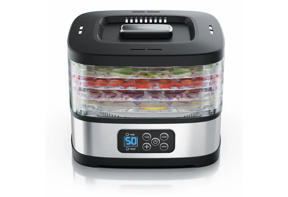 Arendo Dörrautomat mit Temperaturregler, 5 Etagen, 35-70°C, kompakt, Dörrgerät 240 W, Timer 1-72h, je Fach 2 Höhen, BPA-frei, Dehydrator, 5 Einlegefächer