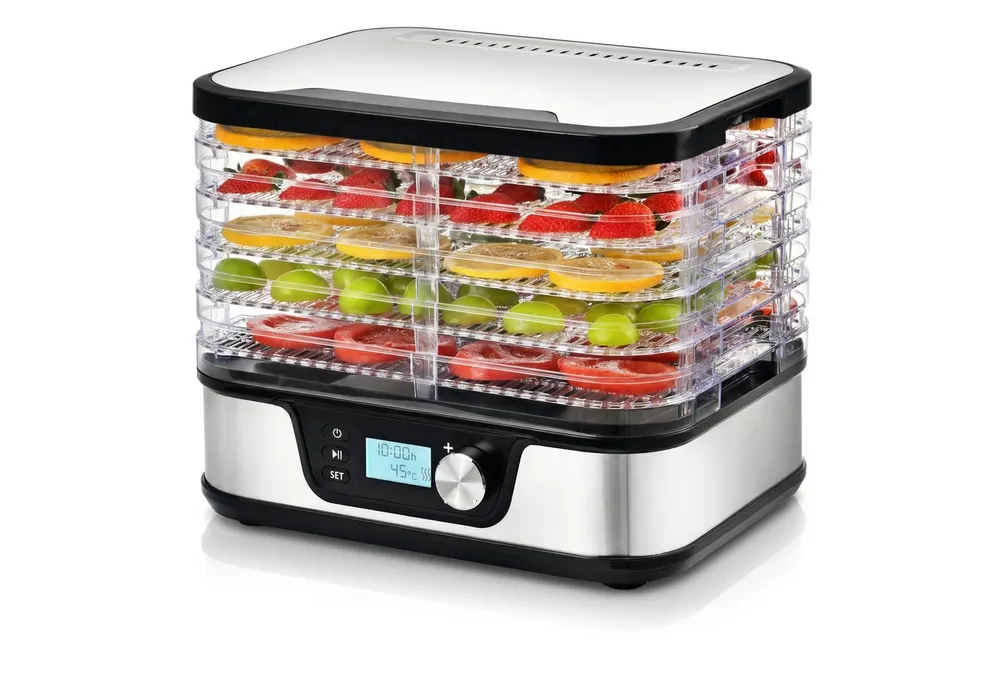 Arendo Dörrautomat mit Temperaturregler, 5 Etagen, 35-75°C, Edelstahl, Dörrgerät, Display 380 W, 5 Etagen, Timer 24h, BPA-frei, für Fleisch/Obst/Gemüse, 5 Einlegefächer