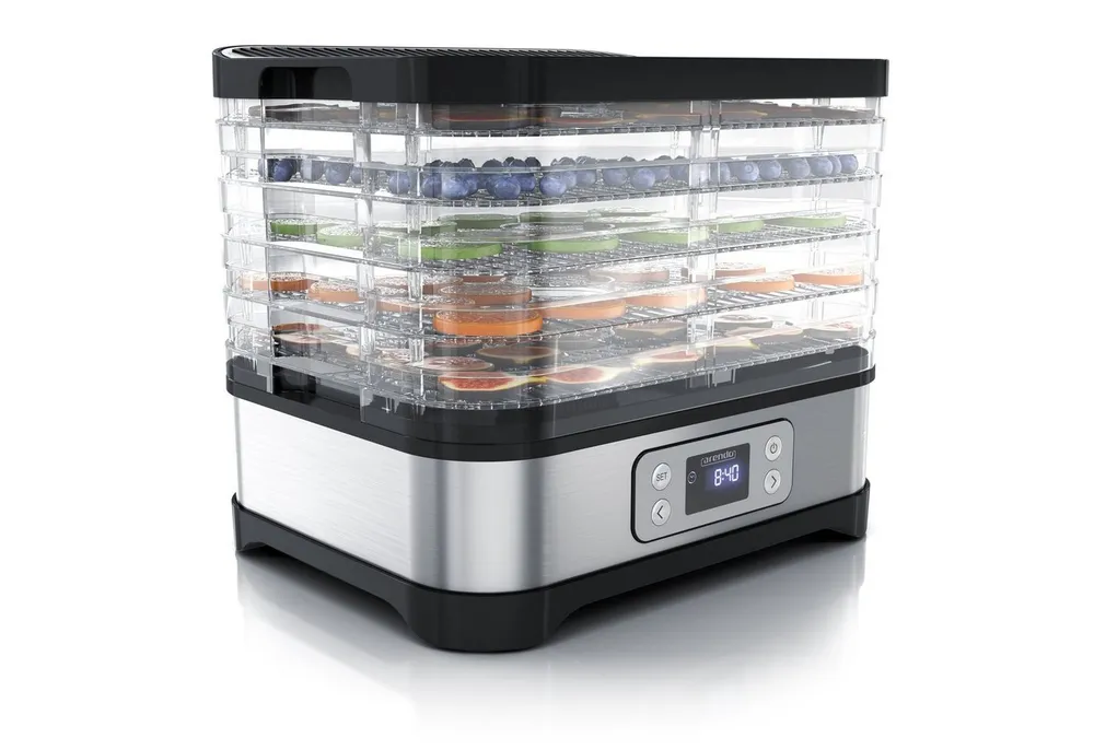 Arendo Dörrautomat mit Temperaturregler, 5 Etagen, 35-70°C, Edelstahl, Dörrgerät 260 W, 5 Etagen, Timer bis 72h, BPA-frei, Früchte/Gemüse/Fleisch, GS, Dehydrator