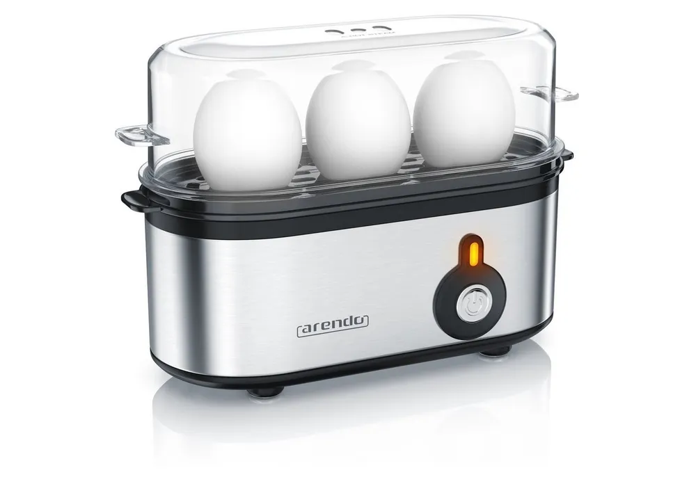 Arendo Eierkocher 3-fach, Edelstahl, frei wählbarer Härtegrad, Ein / Aus-Schalter, Anzahl Eier: 3 St., 210 W, Threecook Egg Cooker, GS, BPA-frei, für 1 bis 3 Eier