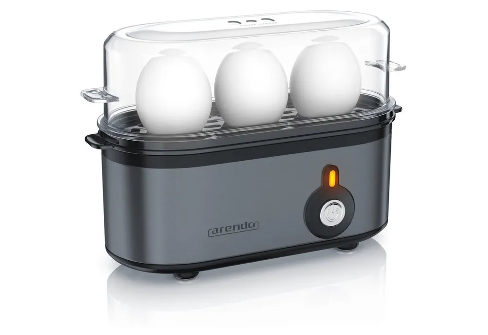 Arendo Eierkocher 3-fach, Edelstahl, frei wählbarer Härtegrad, Ein / Aus-Schalter, Anzahl Eier: 3 St., 210 W, Threecook Egg Cooker, GS, BPA-frei, für 1 bis 3 Eier