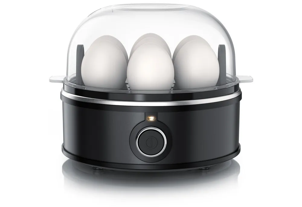 Arendo Eierkocher für 1–7 Eier, Edelstahl, 3 Härtegrade, mit Warmhaltefunktion, 7-Fach, Anzahl Eier: 7 St., 350 W, mit Einsatz für Eier, pochierte Eier & Omelette, Signalton, Egg Cooker
