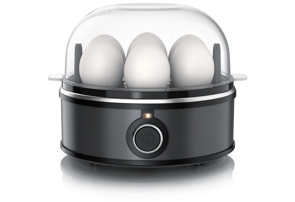 Arendo Eierkocher für 1–7 Eier, Edelstahl, 3 Härtegrade, mit Warmhaltefunktion, 7-Fach, Anzahl Eier: 7 St., 350 W, mit Einsatz für Eier, pochierte Eier & Omelette, Signalton, Egg Cooker