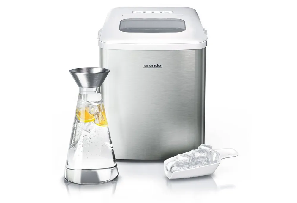 Arendo Eiswürfelmaschine 120W mit 1,5L Behälter, Eiswürfelbereiter, 9 Eiswürfel in 9 Minuten, Eiswürfelautomat mit Kühlung und Tragegriff, Edelstahl, BPA frei