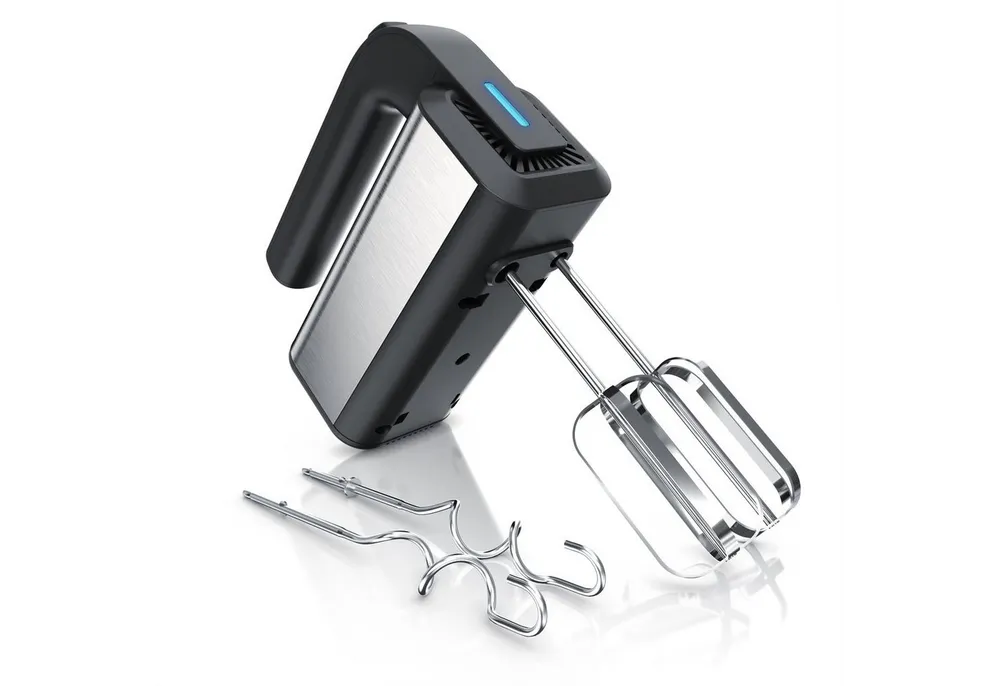 Arendo Handmixer Handrührgerät, 5 Geschwindigkeiten, inkl. 2 Rührbesen & 2 Knethaken, 350 W, Edelstahl, spülmaschinengeeignet, 5 Geschwindigkeiten Plus Turbo