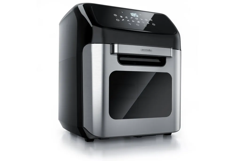 Arendo Heißluftfritteuse Airfryer 12L mit Zubehör, 4in1 Edelstahl Heissluftfritteuse XXL, 1800 W, Mini Backofen, Grill, Dörrautomat, Fritteuse ohne Öl, Umluft Drehgrill