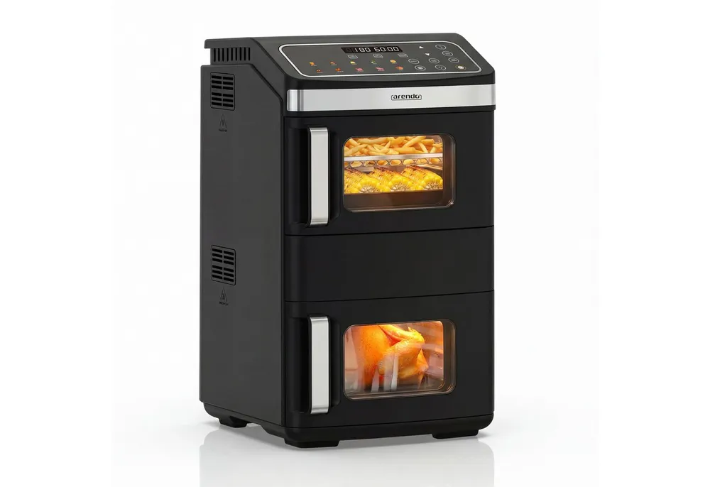Arendo Heißluftfritteuse Doppelstock Dual Zone Airfryer & digitaler Mini-Backofen, 2800 W, mit Zubehör, Umluft Backofen, Sichtfenster, fettarmes gesundes Kochen
