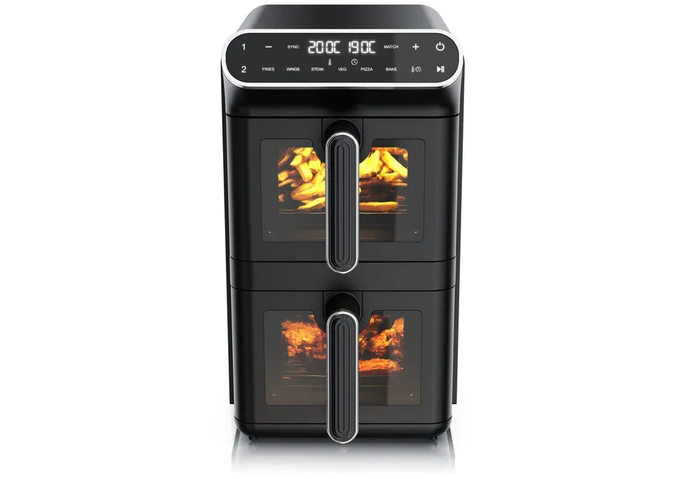 Arendo Heißluftfritteuse Dual, 2 Kammern Übereinander, XXL Doppelkammer Airfryer 11L, Dual Zone, 2640 W, mit Zubehör, Umluft Backofen, Sichtfenster, BPA‑frei, GS‑geprüft