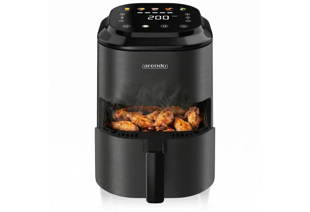Arendo Heißluftfritteuse Mini-Airfryer 308537, 1000 W, mit Zubehör, Umluft Backofen, Edelstahl, fettarmes gesundes Kochen