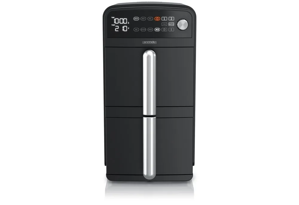 Arendo Heißluftfritteuse mit 2 Kammern Übereinander, XXL Doppelkammer Airfryer 11L, Dual Zone, 2400 W, mit Zubehör, Umluft Backofen, Edelstahl, fettarmes gesundes Kochen