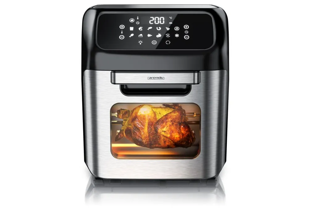 Arendo Heißluftfritteuse mit Zubehör, Airfryer 12L, 4in1 Edelstahl Heissluftfritteuse XXL, 1800 W, Mini Backofen, Grill, Dörrautomat, Fritteuse ohne Öl, Umluft Drehgrill