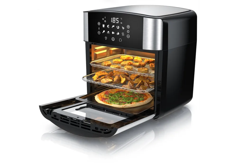 Arendo Heißluftfritteuse Multifunktionsofen 16L, Backofen Umluft, Grill, Dörrautomat, Air Fryer, 1800 W, XXL Fritteuse ohne Öl mit Zubehör für Pizza, Hähnchen, Pommes uvm.