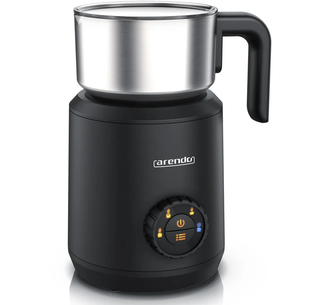 Arendo Milchaufschäumer 4in1 Induktion, warm & kalt Schaum, 400ml, Edelstahl, Latte Art, Milk, 550 W, spülmaschinengeeignet, Hafermilch, Kakao, Füllskala, Elektrisch