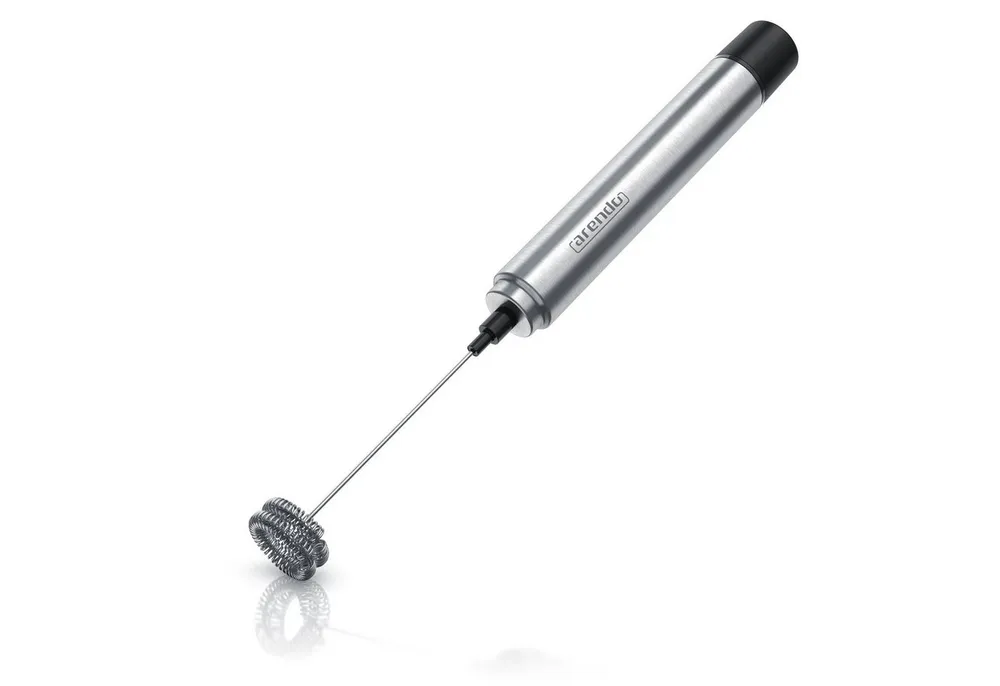 Arendo Milchaufschäumer Handmilchaufschäumer elektrisch, Stab mit Einzel & Dualquirl, Edelstahl Milk Frother mit Standhalterung, Batteriebetrieb 13100 U/min