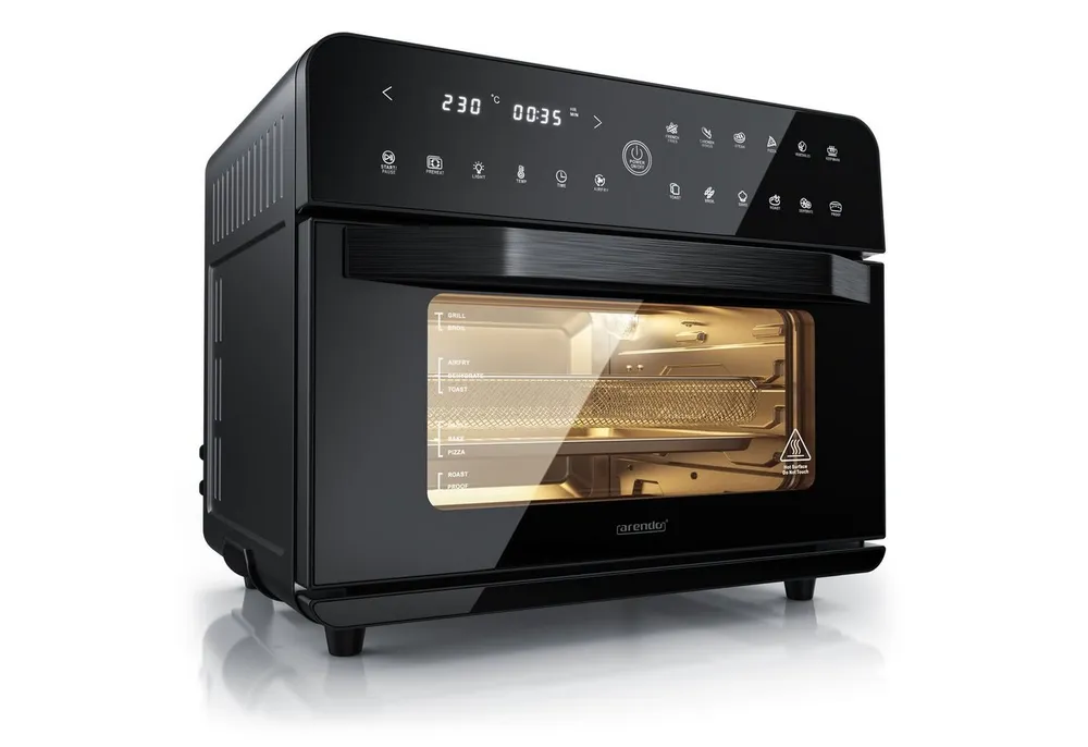 Arendo Minibackofen Airfryer 25L Edelstahl Multifunktionsofen, XXL Heißluftfritteuse 1800W, mini Backofen mit Zubehör, Backblech, Dörrblech, Ofenrost Frittierkorb