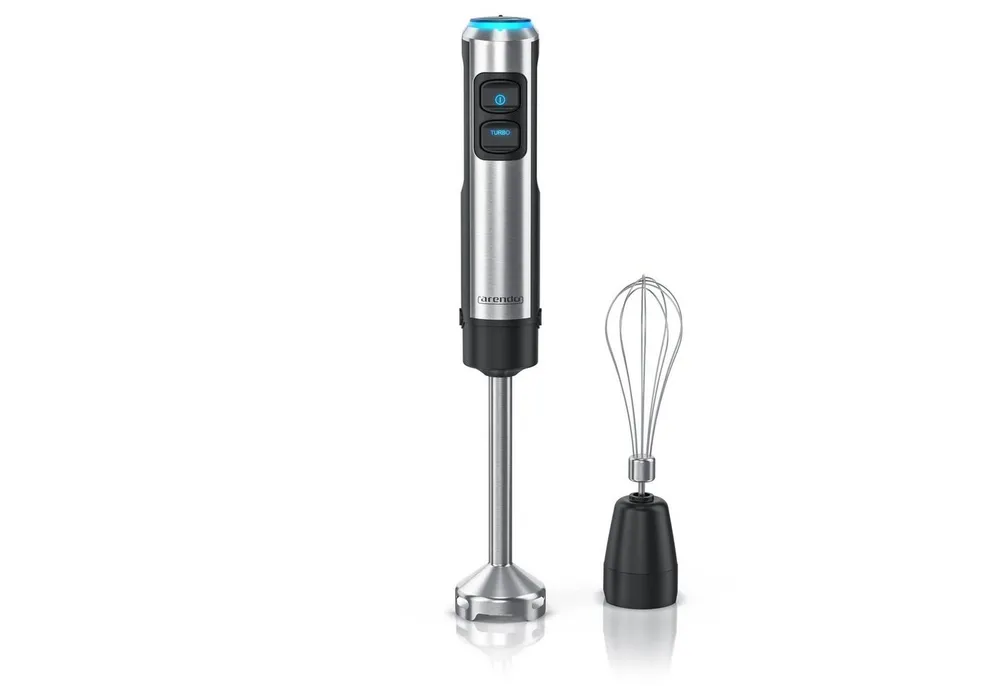 Arendo Stabmixer Edelstahl Pürierstab, Handmixer, stufenlose Regelung, schwarz, 1200 W, Edelstahl, mit Schneebesenaufsatz, Pürierstab mit abnehmbarem Mixfuß