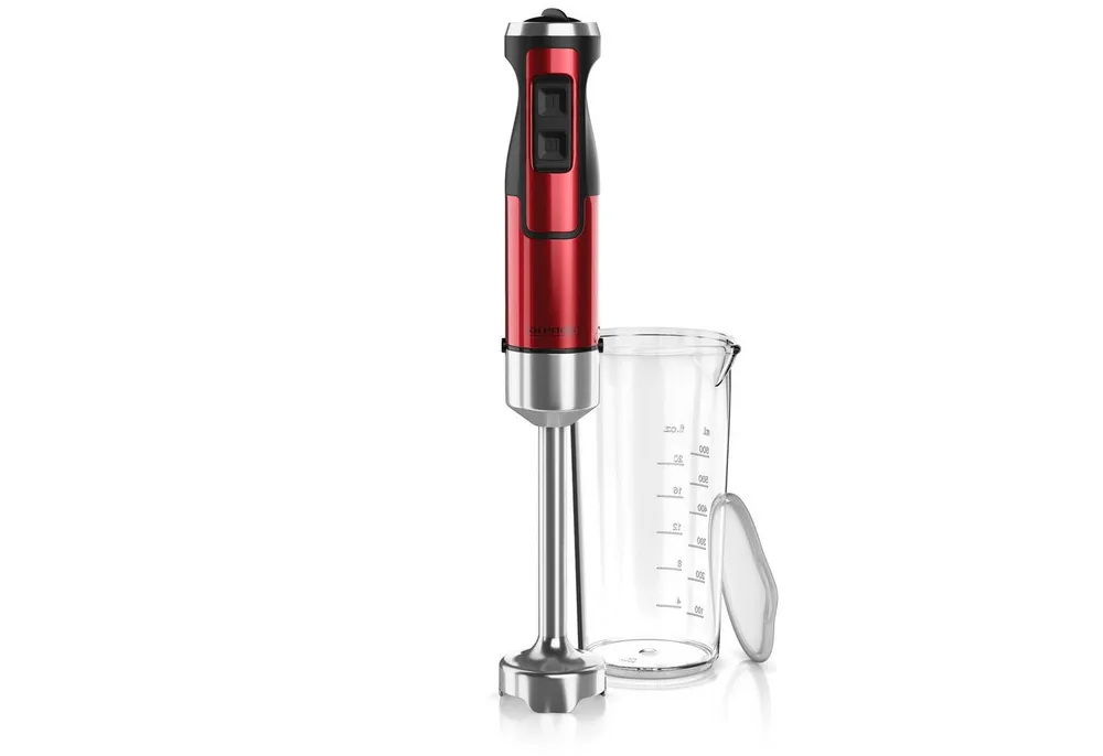 Arendo Stabmixer Edelstahl Pürierstab in Rot mit Messbecher, Handmixer, stufenlose Rege, 1000 W, Turbotaste, Abnehmbarer Mixfuß, GS-Zertifiziert