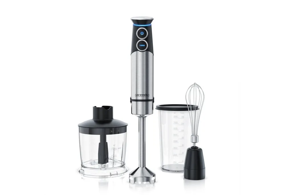 Arendo Stabmixer Edelstahl Pürierstab Set mit Zerkleinerer & Messbecher, Handmixer, 1500 W, 2 Geschwindigkeitsstufen, 4-Klingen, einfache Reinigung, DC Motor