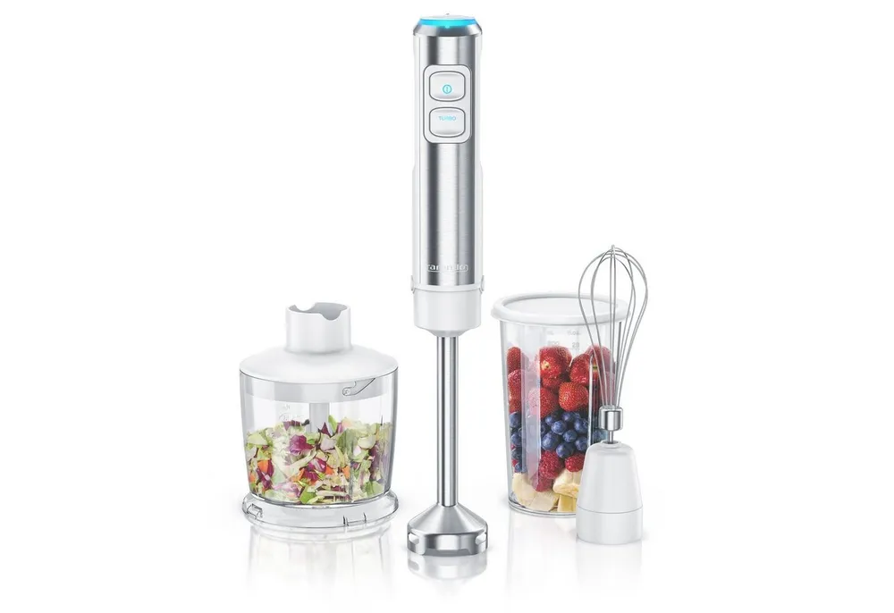 Arendo Stabmixer Edelstahl Pürierstab Set mit Zerkleinerer & Messbecher, Handmixer, 1200 W, 2 Geschwindigkeitsstufen, 4-Klingen, einfache Reinigung, DC Motor