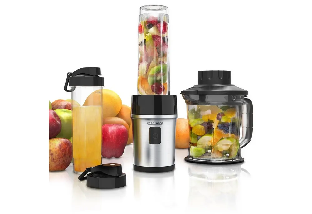 Arendo Standmixer Edelstahl Mixer & Zerkleinerer 1,2L 2IN1 inkl. 2x Mixbehälter je 0,57L, 700 W, Mix & Go Smoothie / Shake Mixer, leistungsstarkes Edelstahlmesser