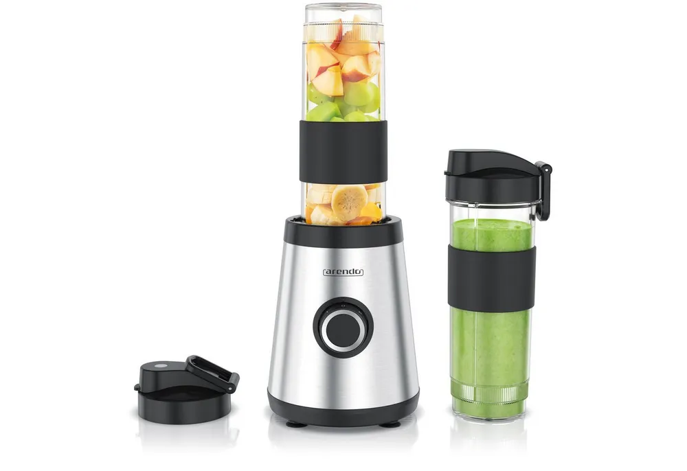 Arendo Standmixer Smoothie Maker. inklusive zwei Becher je 570ml, Edelstahl Klingen, 500 W, BPA-frei, 2 To-Go-Becher, 4 SUS301-Klingen, Smoothiemaker