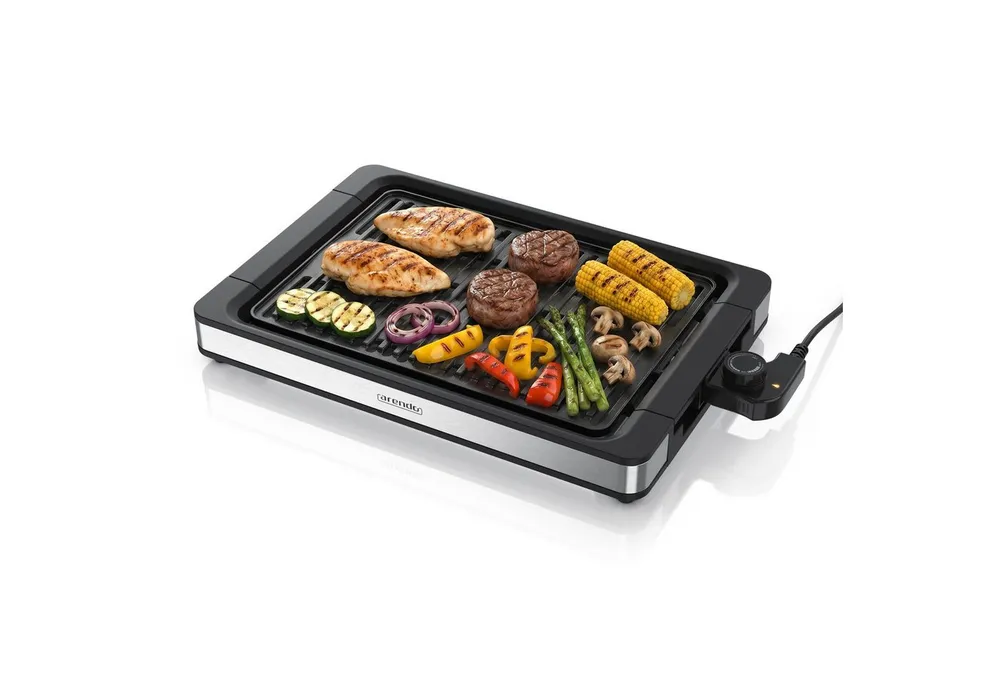 Arendo Tischgrill Edelstahl Elektrogrill, bis 250 Grad, elektrisch, Antihaftbeschichtung, 1800 W, stufenlose Temperaturregelung, für Balkon, Garten & Indoor